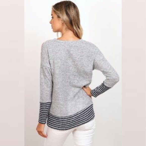 Stripe Long Sleeves Blouse Top Pink/Grey - Picture 2 of 3